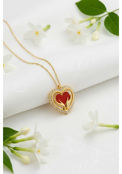 Çekirdekjewelry 925 Ayar Gümüş Avucumun Kalbı Kolye Sarı