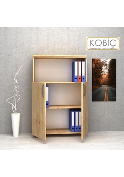 Kobiç Ofis Dosya Dolabı Kilitli Yarım Kapak Suntalam Dolap 80x35x115 Cm Meşe Meşe
