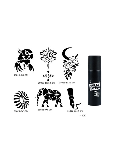 Airbrush Tattoo Sırt + Kol  Şablon + Siyah Sprey Geçici Dövme Seti 6'lı