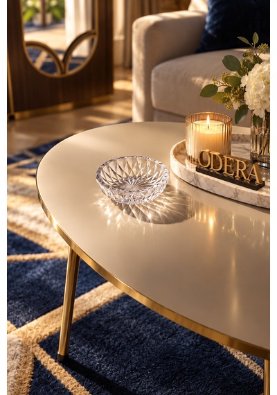 Odera Elips Orta Sehpa 90x50 Cm Metal Ayaklı Modern Retro Salon Sehpası Altın - Krem Odera Elips Orta Sehpa 90x50 Cm Metal Ayaklı Modern Retro Salon Sehpası Altın - Krem