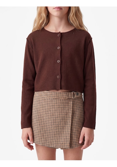 Koton Düğmeli Bisiklet Yaka Uzun Kollu Hırka Kahverengi 7wkg30020ak Kahve