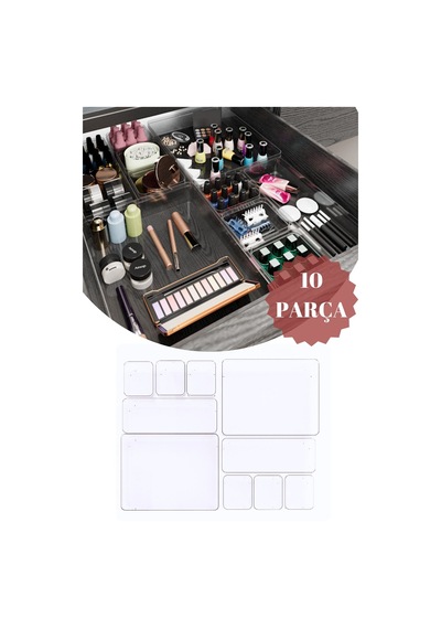 10'lu Şeffaf Modüler Dolap Içi - Çekmece İçi Makyaj Toka Takı Düzenleyici Organizer Set