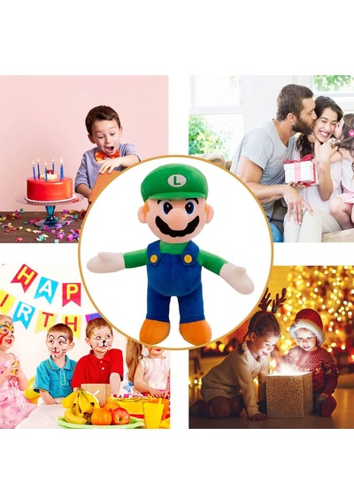 İthal Kadifemsi Kumaş Süper Mario Luigi Peluş Oyuncak 27 Cm Uyku Oyun Arkadaşı Orta Boy Yeşil Çok Renkli