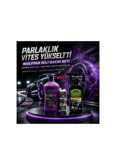 Torpido Parlatıcı Ve Mor Simli Lastik Parlatıcı Jel Seti Lastik Süngerli