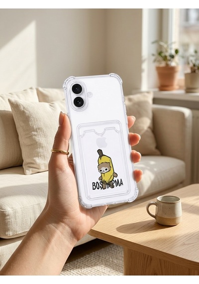 Apple İphone Uyumlu 16 Boş Yapma Muz Detaylı Kart Bölmeli Şeffaf Telefon Kılıfı Çok Renkli