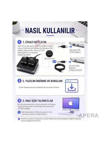 2 Tuşlu Mini Mekanik Makro Klavye Programlanabilir Kopyala Yapıştır Kısayol Klavyesi Type-c Kablolu Oyun Tasarım Ofis