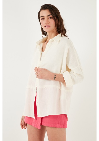 Lela Pamuklu Regular Fit Müslin Bayan Gömlek Cf25S166905 Ekru