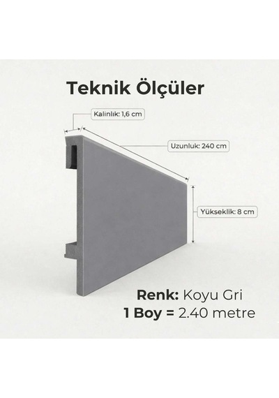 Espumo Kompozit Süpürgelik 8 cm Koyu Gri | Suya Dayanıklı Parke Duvar Süpürgelik 2,40 m ESP203