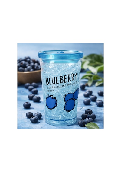 Buzlu Kırık Cam Görünümlü Smoothie Bardağı,450ml,sızdırmaz Kapaklı Soğuk İçecek Bardağı,bpa İçermez Mavi