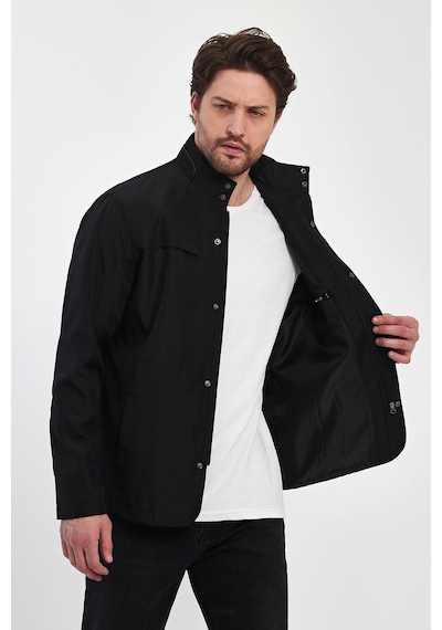 Sivaist Erkek Siyah Regular Uzun Mevsimlik Pamuk Polyester Karışımlı Safari Mont - Siyah