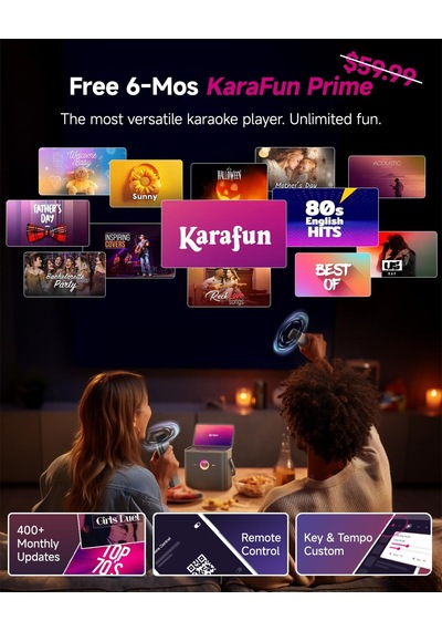 Ikarao Yetişkinler İçin Karaoke Makinesi, Şarkı Sözleri Ekranı Ve Ekranı İle, Youtube İçin Karaoke Sistemi, 2 Kablosuz Mikrofon, Otomatik Ayar Ve Yankı, Karafun Prime, Ev Dış Mekan Partisi İçin
