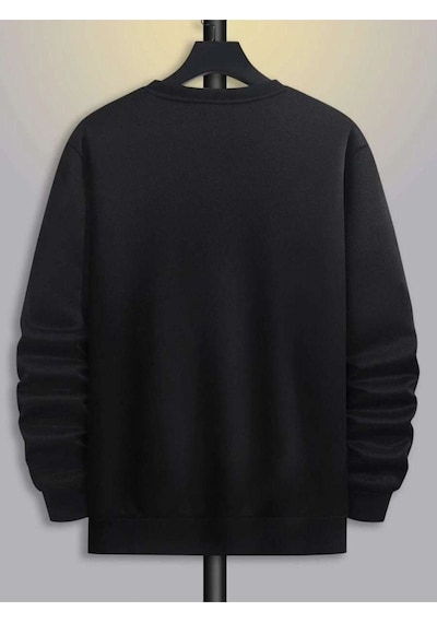Paris Çizgili Sweatshirt - Siyah Baskılı Oversize Bisiklet Yaka Siyah