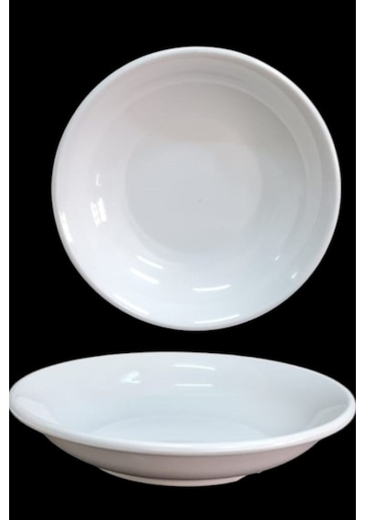 %100 Kırılmaz 12'li Melamin Çukur Yemek Tabağı - 19 Cm Derinlik 3,5 Cm Beyaz Makinede Yıkanır Beyaz