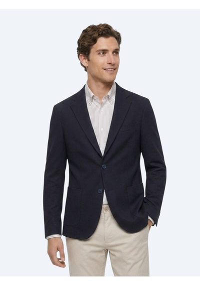 Kip Lacivert Kareli Modern Fit Pamuk Karışımlı Örme Ceket
