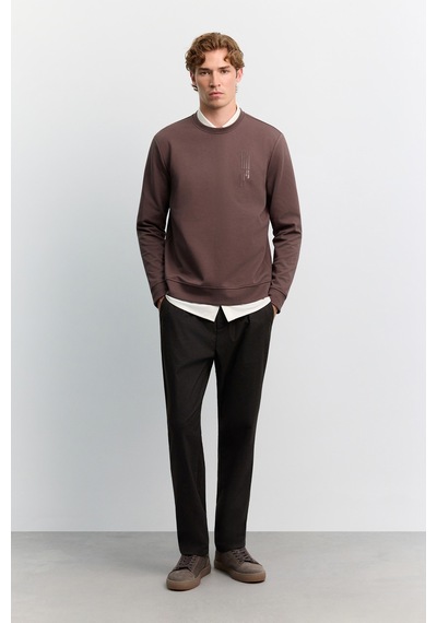 Avva Erkek Kahve Bisiklet Yaka Kolay Ütülenen Baskılı Pamuklu Regular Fit Sweatshirt A62y1297