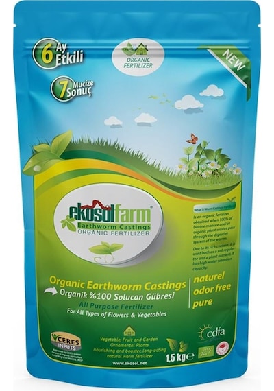 EkosolFarm Solucan Gübresi 1,5 Kg + Ekosolfarm Sıvı Solucan Gübresi 500 Ml