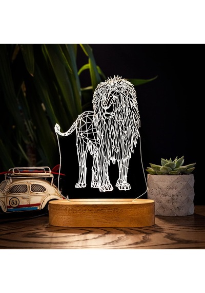 Geometrik Aslan Tasarımlı 3d Led Gece Lambası Altın - Çok Renkli