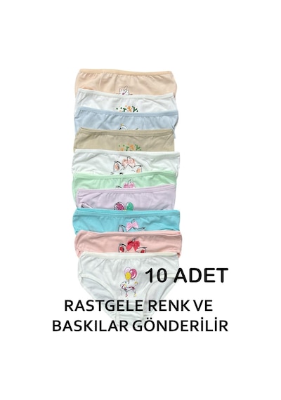 Nicoletta Kız Çocuk Külot 10 Lu Paket Pamuklu Likralı Rastgele Baskılar Ren Çok Renkli