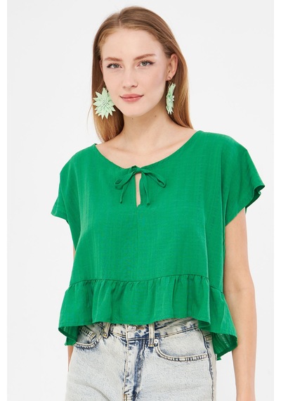 Armonika Kadın Yeşil Yarasa Kol Yakası Bağlamalı Eteği Fırfırlı Oversize Crop Bluz Arm-24y001088 Armonika Kadın Yeşil Yarasa Kol Yakası Bağlamalı Eteği Fırfırlı Oversize Crop Bluz Arm-24y001088