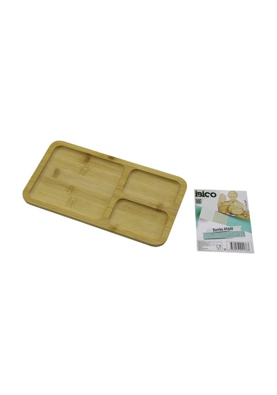 Dikdörtgen 3 Bölmeli 2+1 Ahşap Bambu Servis Sunum Tepsi - Tahtası 24.8 X 13.8 X 1.4cm Bx40