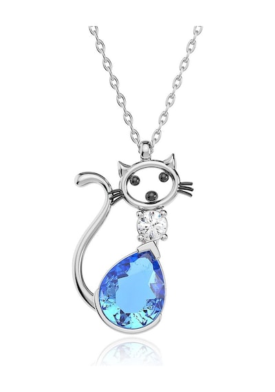 İndigo Takı Aqua Damla Taşlı Kedi Beyaz Gümüş Kolye