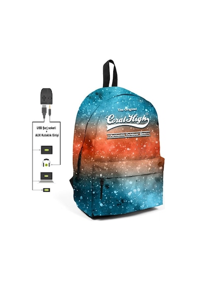 Coral High Galaksi Desenli Sırt Çantası - Okul ve Günlük USB+AUX Soketli 23435