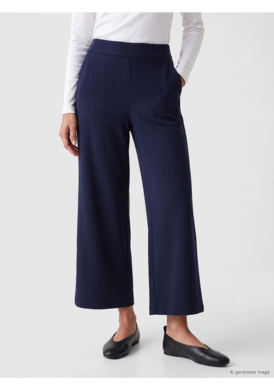 Lcwaıkıkı Classic Lacivert Beli Lastikli Geniş Paça Kadın Pantolon