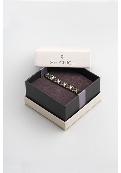 So Chic Hematit Taşlı Erkek 21 Cm Çelik Bileklik Siyah 58543872