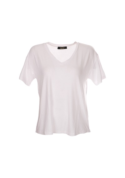 Ysatis V Yaka Oversize Minimalist Kadın Bluz - Kısa Kol - Günlük Beyaz