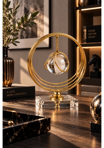 Sleep Nova Gold Halkalı Kristal Küre Dekoratif Masa Aksesuarı