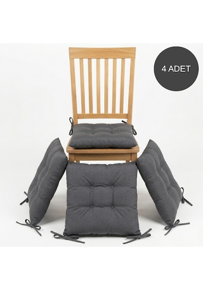 4 Adet - 40x40 Cm Lüks Süet Dokulu Antasit Sandalye Minderi - %100 Silikon Elyaf Dolgulu Yıkanabilir Minder Antrasit - Gri