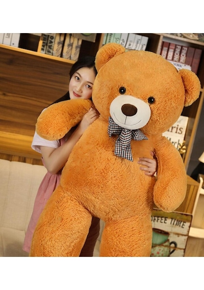 160 Cm Papyonlu Peluş Ayı-Dev Boy-Sevgiliye Özel Hediye - % 100 Y Bej