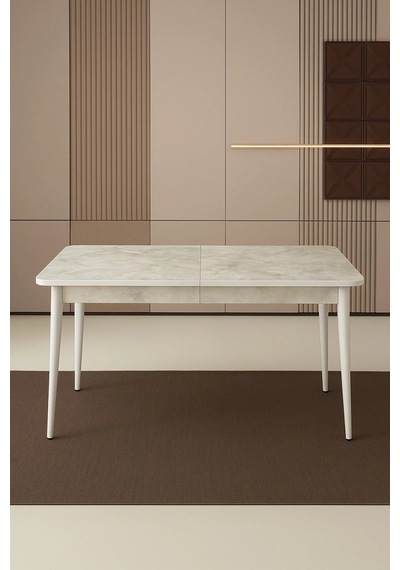 Rambla Ortadan Açılır Büyüyen Yemek Masası Mermer Desenli 80x130cm Beyaz