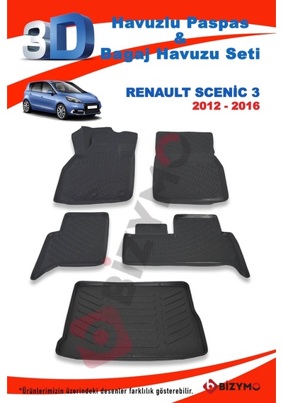 Renault Scenic 3 2012-2016 Paspas Ve Bagaj Havuzu Seti Siyah