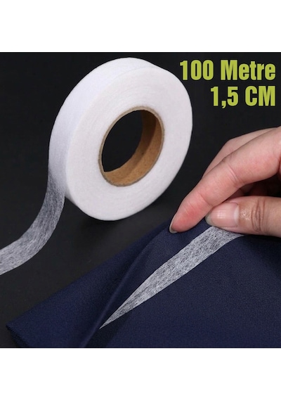 Texfix, 100m, İz Yapmayan, Kağıtsız, Hayalet Tela, Çift Taraflı Tela, Paça Telası, 1.5cm Beyaz