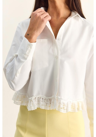 Shade Kadın Dantel Detaylı Poplin Crop Gömlek Dg261024 60286098 - Beyaz