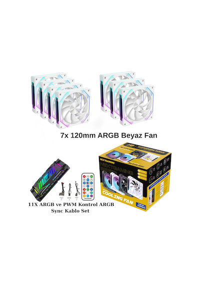 Ng-o120w 7 Adet 120mm Kasa Argb Fan 11x Argb Pwm Slot Kontrolcü Ve Kumanda Beyaz