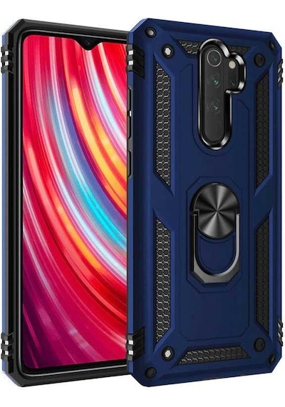 Kilifone - Redmi Note 8 Pro Uyumlu Kılıf Koruyucu Yüzüklü Çift Katman Vega Kapak - Mavi - T10696