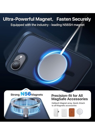 İphone 17e İle Uyumlu Ekran Koruyuculu Kılıf Magsafe İle Uyumlu Sarj Destekli Kamera Çıkıntılı Mat Kapak - Lacivert