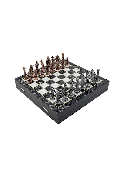 Gifthome Büyük Boy Metal İngiliz Satranç Tk. Antik Ve Mermer Desenli Sandıklı Mdf Tahtası 36x36 Cm. Outlet