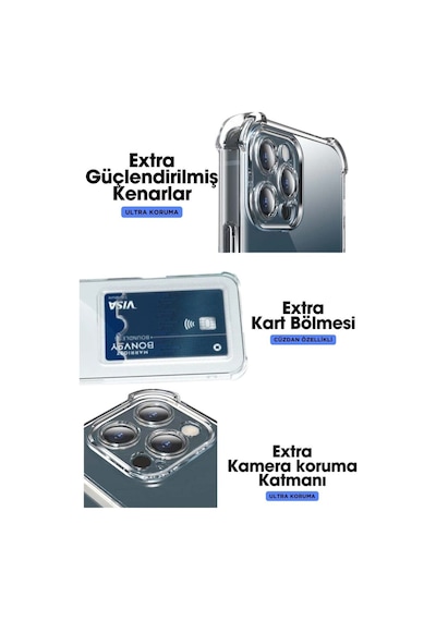 Samsung Galaxy S23 Ultra Uyumlu Kartlık Bölmeli Şeffaf Silikon Kılıf - Ekstra Güçlü Kenar