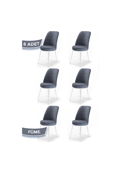 Canisa Concept Dexa Serisi Füme Renk 6 Adet Sandalye, Renk Füme, Ayaklar Beyaz Füme