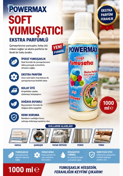 Powermax Soft Yumuşatıcı 1000 Ml X3 Set Çamaşır Yumuşatıcı Uzun Süre Kalıcı Ferahlık 3'lü Set
