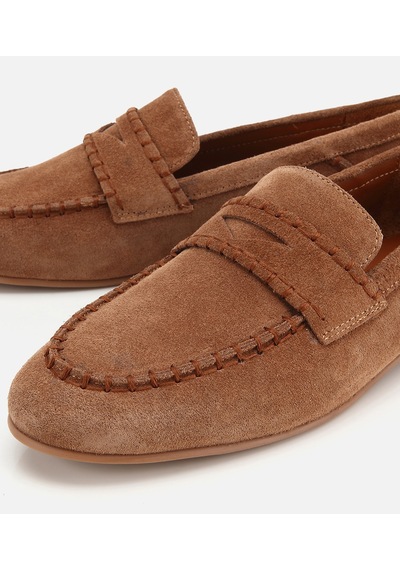 Hotiç Kadın Süet Deri Taba Dikiş Detaylı Günlük Loafer