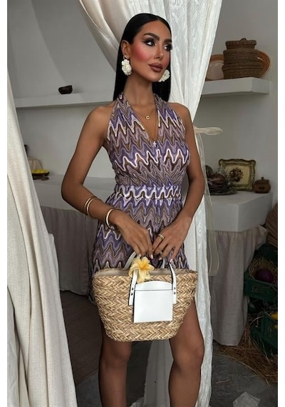 Zikzak Desenli Multi Renk Geçişli Mini Tulum 1365 Li La
