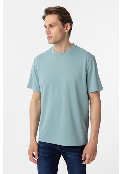 Süvari Yeşil Slim Fit Armürlü Bisiklet Yaka Tişört