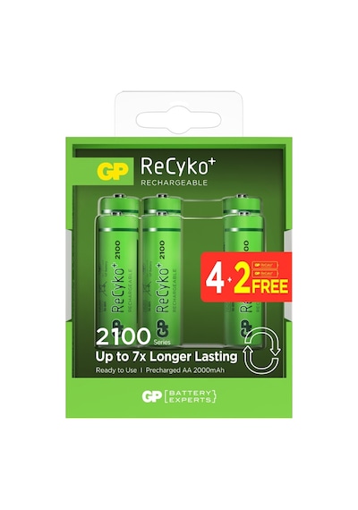 GP GP2100AAHCB4-2GBE6 2100 Serisi 2000 mAh AA Ni-MH Şarj Edilebilir Kalem Pil 4 + 2'li
