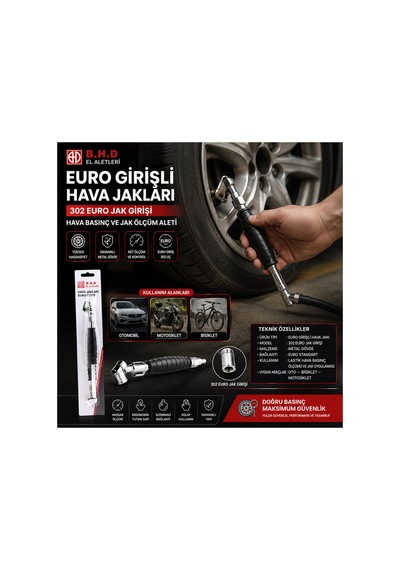 Euro Jack Lastik Hava Basınç Ölçüm Aleti Oto - Bisiklet - Motorsiklet - Bot 5671