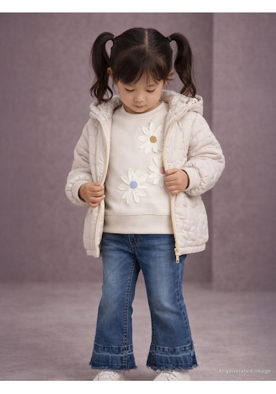Civil Girls Papatya Nakışlı 2-5 Yaş Sweatshirt - Bej Taş Rengi
