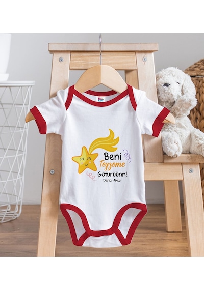 Bk Gift Bk Kids Kişiye Özel Beni Teyzeme Götürün Tasarımlı Kırmızı Bebek Body Zıbın-1